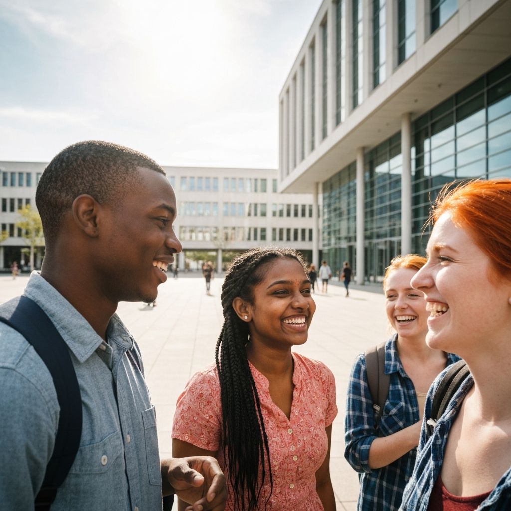 Group of diverse students connecting